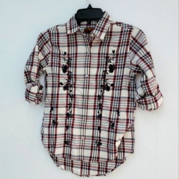 NEW 7 For All Mankind Girls Plaid Flannel Shirt in Zinfandel Plaid L and M - Picture 10 of 11